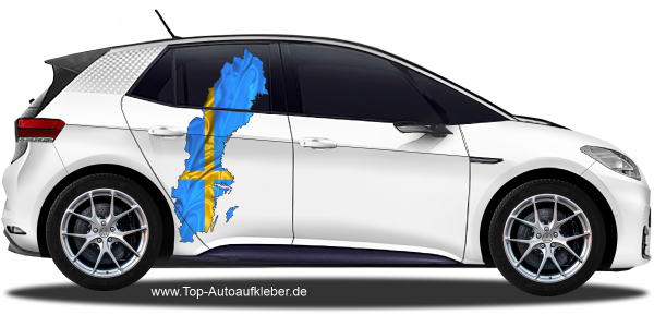 Preview: Autodekor Flagge Karte von Schweden | Set für beide Fahrzeugseiten Preview: Autodekor Flagge Karte von Schweden auf Fahrzeugseite von PKW