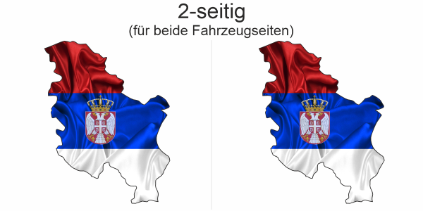Preview: Autodekor Flagge Karte von Serbien | Set für beide Fahrzeugseiten Preview: Autodekor Flagge Karte von Serbien - Ansicht zweiseitig für beide Fahrzeugseiten