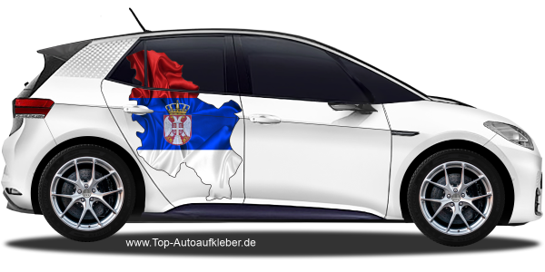 Preview: Autodekor Flagge Karte von Serbien | Set für beide Fahrzeugseiten Preview: Autodekor Flagge Karte von Serbien auf Fahrzeugseite von PKW