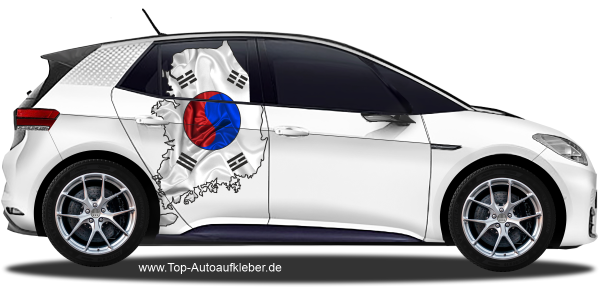 Preview: Autodekor Flagge Karte von Südkorea | Set für beide Fahrzeugseiten Preview: Autodekor Flagge Karte von Südkorea auf Fahrzeugseite von PKW