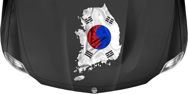Preview: Autodekor Flagge Karte von Südkorea | Set für beide Fahrzeugseiten Preview: Autodekor Flagge Karte von Südkorea auf Motorhaube von dunklem PKW
