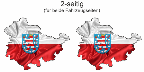 Preview: Autodekor Flagge Karte von Thüringen | Set für beide Fahrzeugseiten Preview: Autodekor Flagge Karte von Thüringen - Ansicht zweiseitig für beide Fahrzeugseiten