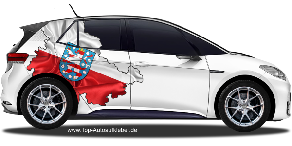 Preview: Autodekor Flagge Karte von Thüringen | Set für beide Fahrzeugseiten Preview: Autodekor Flagge Karte von Thüringen auf Fahrzeugseite von PKW