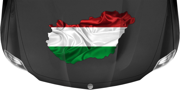 Preview: Autodekor Flagge Karte von Ungarn auf Motorhaube von dunklem PKW