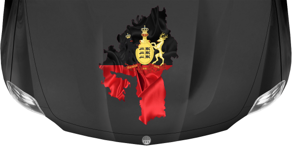 Preview: Autodekor Flagge Karte von Württemberg auf Motorhaube von dunklem PKW