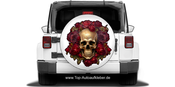 Preview: Autodekor Goldener Totenkopf mit Rosen Preview: Autodekor Goldener Totenkopf mit Rosen
