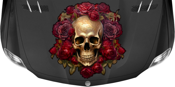 Preview: Autodekor Goldener Totenkopf mit Rosen Preview: Autodekor Goldener Totenkopf mit Rosen