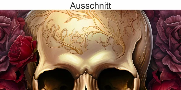 Autodekor Goldener Totenkopf mit Rosen - Ansicht Ausschnitt