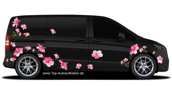 Blumen und Blüten aus hochwertiger Klebefolie zum freien Anordnen auf dem Wagen