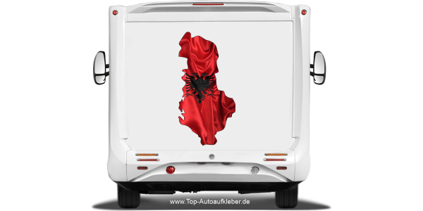 Autodekor Silhouette von Albanien auf Heck von Reisemobil