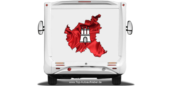 Autodekor Silhouette von Hamburg auf Heck von Reisemobil