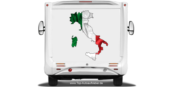 Autodekor Silhouette von Italien auf Heck von Reisemobil