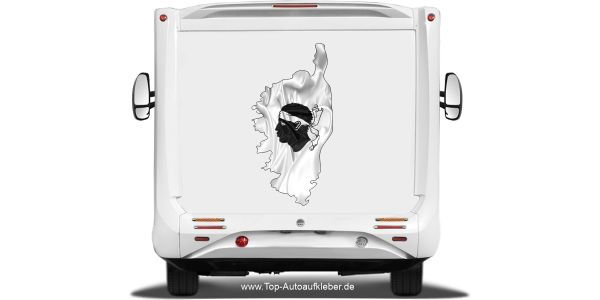 Autodekor Silhouette von Korsika auf Heck von Reisemobil