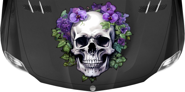 Preview: Autodekor Totenkopf mit Blüten Preview: Autodekor Totenkopf mit Blüten