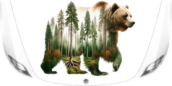 Autodekor Walddesign Grizzly Bär auf weißer Motorhaube