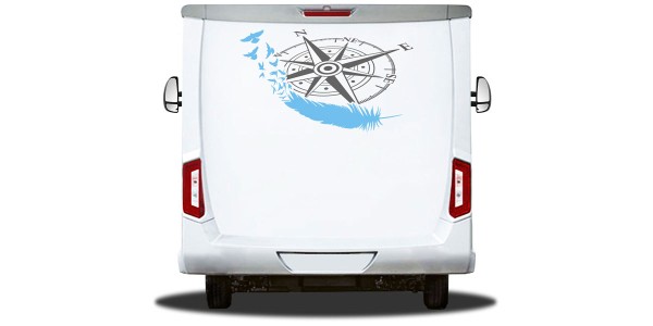 Preview: Heckscheibenaufkleber Kompass mit Feder