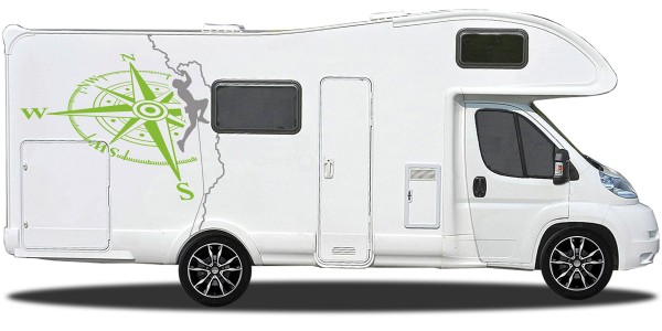 Preview: Autoaufkleber Kletterer mit Kompass | Set für beide Fahrzeugseiten