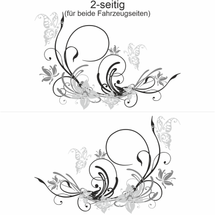 Preview: Autoaufkleber Ornament mit Schmetterlingen | Set für beide Fahrzeugseiten Preview: Autoaufkleber Ornament mit Schmetterlingen | Set für beide Fahrzeugseiten