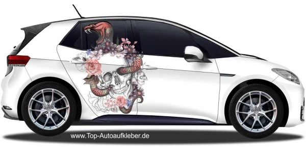 Autosticker Blumen und Cobra Totenkopf | Set für beide Fahrzeugseiten