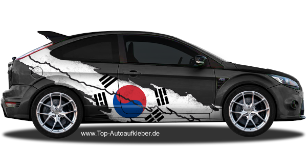 Preview: Autosticker Flagge von Südkorea | Set für beide Fahrzeugseiten Preview: Autosticker Flagge von Südkorea auf Fahrzeugseite von dunklem PKW