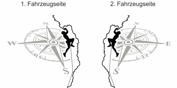 Preview: Autoaufkleber Kletterer mit Kompass | Set für beide Fahrzeugseiten