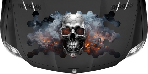 Preview: Autosticker Totenkopf in Flammen dunkler Motorhaube
