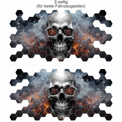 Preview: Autosticker Totenkopf in Flammen - Ansicht für beide Fahrzeugseiten