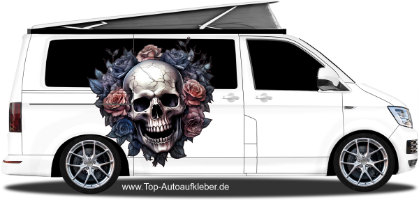 Preview: Autosticker Totenschädel mit Rosen | Set für beide Fahrzeugseiten Preview: Autosticker Totenschädel mit Rosen | Set für beide Fahrzeugseiten