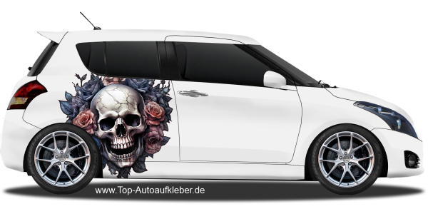 Preview: Autosticker Totenschädel mit Rosen | Set für beide Fahrzeugseiten Preview: Autosticker Totenschädel mit Rosen | Set für beide Fahrzeugseiten