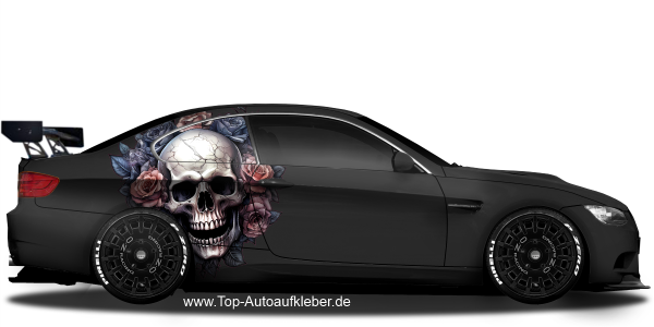 Preview: Autosticker Totenschädel mit Rosen | Set für beide Fahrzeugseiten Preview: Autosticker Totenschädel mit Rosen | Set für beide Fahrzeugseiten