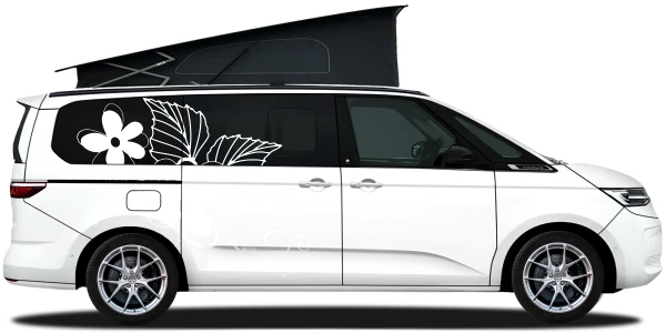 Autotattoo Blumenornament mit Schmetterling  auf hellem Camper - Ansicht Farbauswahl