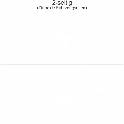 Autotattoo Blumenornament mit Schmetterling  - Ansicht zweiseitig für beide Fahrzeugseiten und Farbauswahl