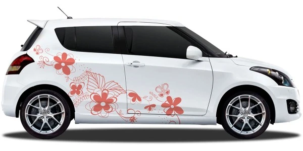 Autotattoo Blumenranke mit Schmetterlingen | Set für beide Fahrzeugseiten