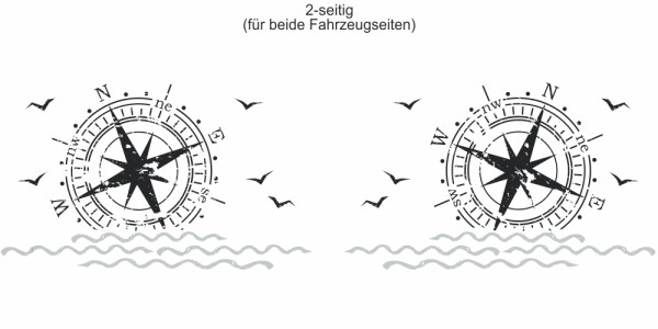 Preview: Autoaufkleber Kompass am Horizont | Set für beide Fahrzeugseiten