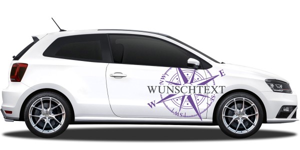 Preview: Autotattoo Windrose mit Wunschtext | Set für beide Fahrzeugseiten Preview: Autotattoo Windrose mit Wunschtext | Set für beide Fahrzeugseiten