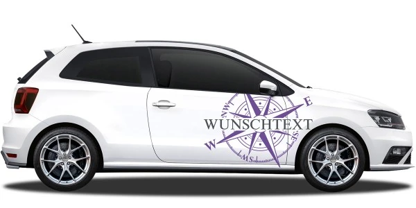 Autotattoo Windrose mit Wunschtext | Set für beide Fahrzeugseiten