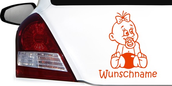 Babyaufkleber mit Namen und Mädchen mit Schnuller