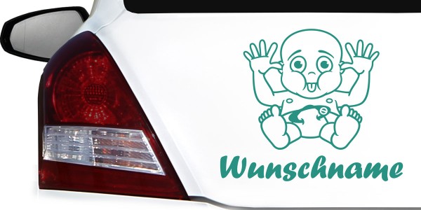 Wunschnamen mit  frechem Jungen als Aufkleber fürs Auto