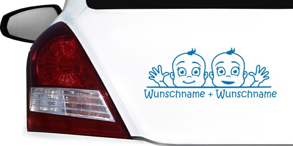 Wunschtextaufkleber mit Geschwisterpärchen und Wunschnamen