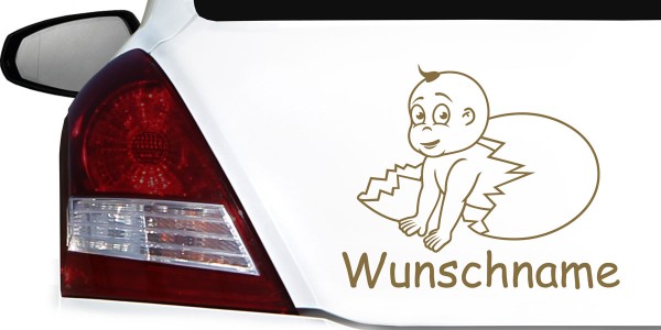 Babyaufkleber mit Wunschnamen und Jungen, der aus einem Ein schlüpft