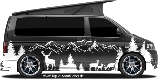 Preview: Bergskyline mit Hirsche und Rehe | Set für beide Fahrzeugseiten Preview: Bergskyline mit Hirsche und Rehe | Set für beide Fahrzeugseiten