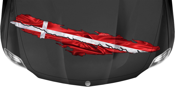 Preview: Dänemark Fahne Wohnmobil Aufkleber auf dunkler Motorhaube