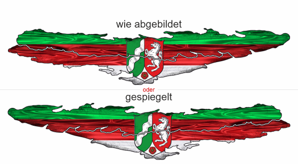 Preview: Camper Aufkleber Fahne von Nordrhein-Westfalen Preview: Die Flagge von Nordrhein-Westfalen zum Aufkleben - Ansicht Ausrichtung