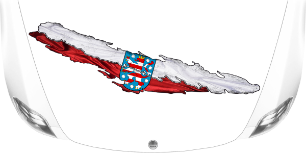 Preview: Camper Aufkleber Fahne von Thüringen Preview: Die Flagge von Thüringen auf heller Motorhaube