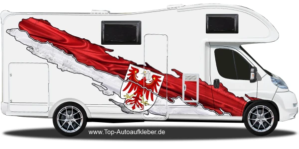 Aufkleber Flagge von Brandenburg auf Fahrzeugseite von Wohnmobil