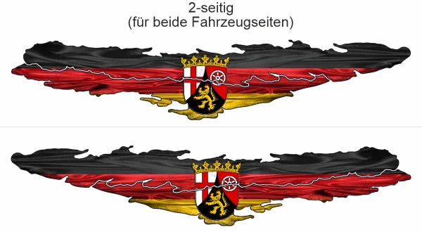 Die Flagge von Rheinland-Pfalz - Ansicht zweiseitig für beide Fahrzeugseiten