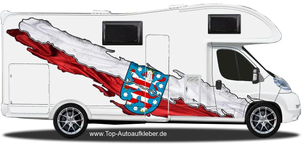 auCamper Aufkleber Flagge von Thüringenf Fahrzeugseite von Wohnmobil