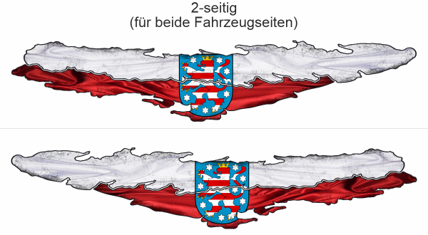 Preview: Camper Aufkleber Flagge von Thüringen | Set für beide Fahrzeugseiten Preview: Camper Aufkleber Flagge von Thüringen - Ansicht zweiseitig für beide Fahrzeugseiten