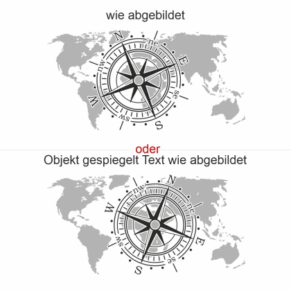 Camper Aufkleber Kompassrose mit Weltkarte - Ansicht Ausrichtung
