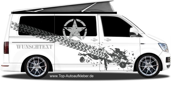 Aufkleber mit US Army Sternlogo, Reifenspuren und Wunschtext